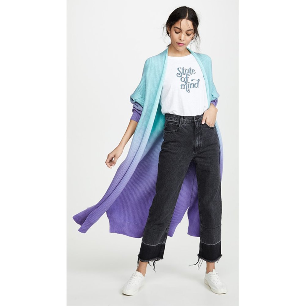NWT Free People Come Together Cardigan Longline Sweater Ombre Crystal Cove M